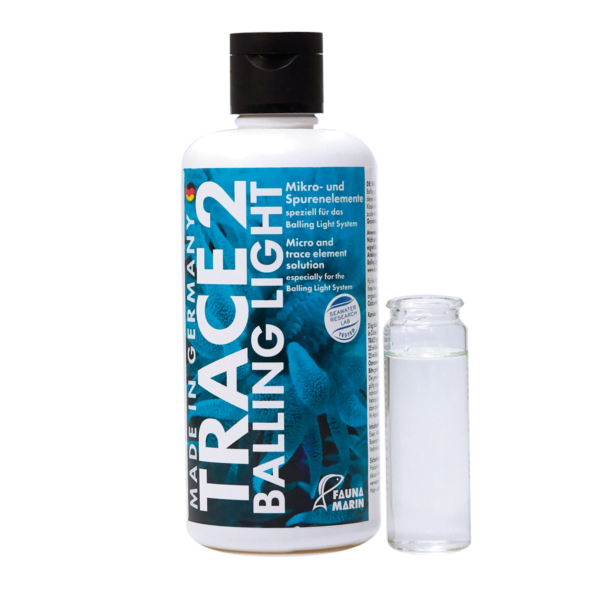 Fauna Marin Trace 2 Balling Light solution for trace elements with a vial of clear liquid.