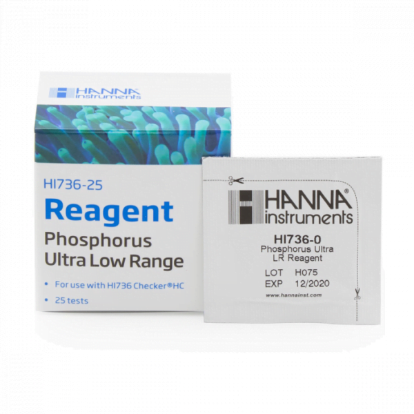 Hanna Instruments phosphorus reagent test kit for ultra low range phosphorus measurement in aquariums.