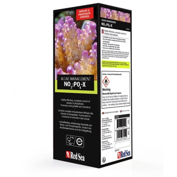 Red Sea Algae Management NO3 liquid for controlling nitrates and phosphates in aquariums.