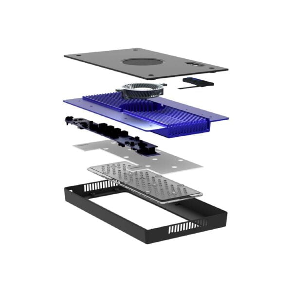 Detailed exploded view showing the components of an aquarium LED light fixture.