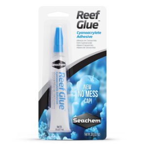 Seachem Reef Glue Cyanoacrylate Adhesive for coral and aquarium use, displayed in its retail packaging.