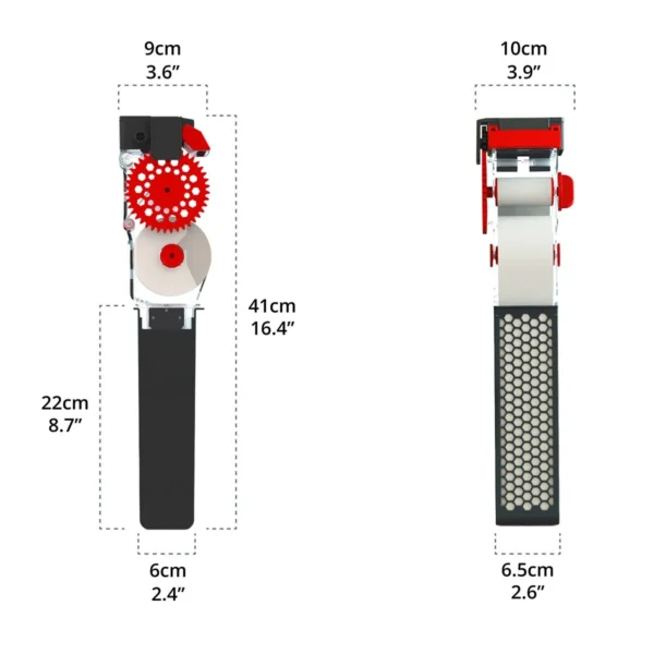 Diagram showing the dimensions of the Red Sea NanoMat fleece filter with labeled height and width in both centimeters and inches.