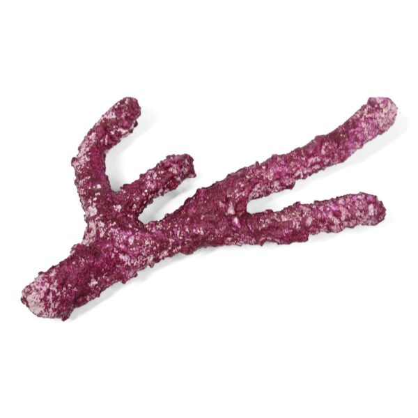 Single artificial purple coral branch for aquarium use.